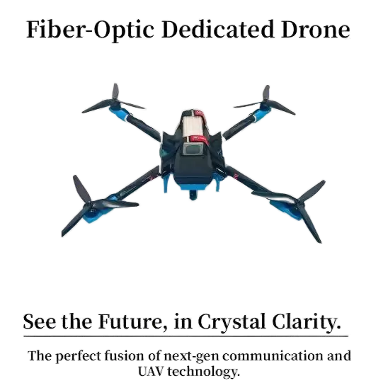 Drones equipped with fiber optic spools for 3km, 5km, 10km, 15km, 20km, 30km, 40km ranges.